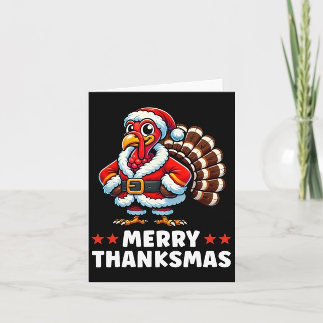 Carte Joyeux Thanksmas Thanksgiving Turquie Noël Drôle (Devant)