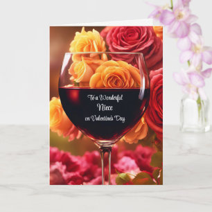 Carte Joyeux Valentin de nièce avec verre de vin