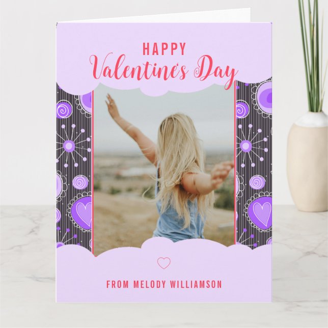 Carte Joyeux Valentine Whimsical Purple Nom fleur de coe (Devant)