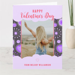 Carte Joyeux Valentine Whimsical Purple Nom fleur de coe
