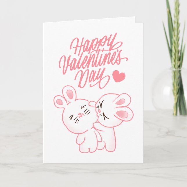 Carte Joyeux Valentines de lapin de couple Chibi (Devant)