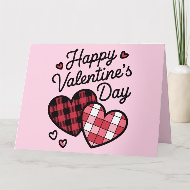 Carte Joyeux Valentines Jour léopard Plaid Coeur d'amour (Devant)