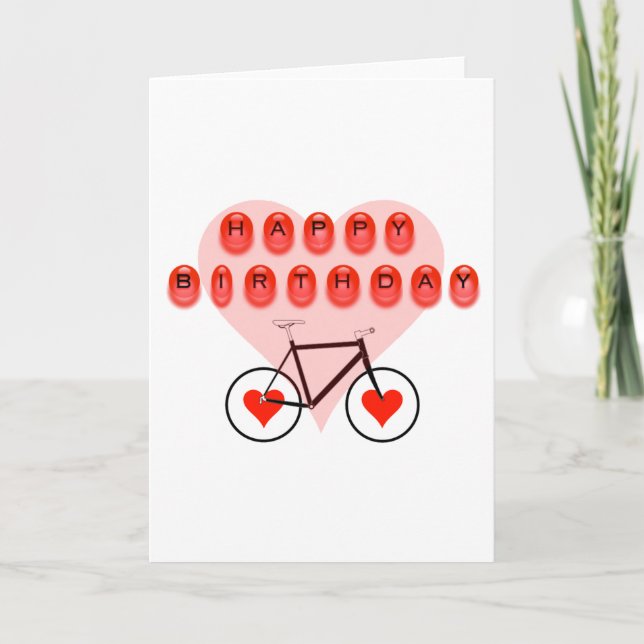 Carte Joyeux vélo et coeur d'anniversaire (Devant)