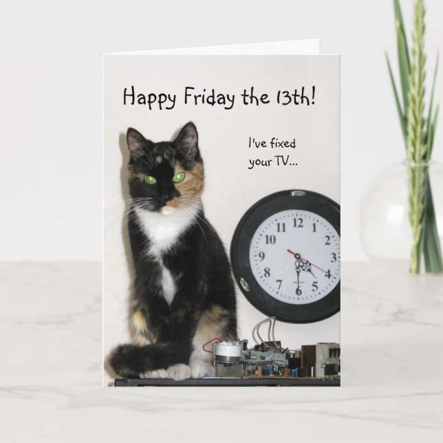 Carte Joyeux vendredi 13- J'ai réparé votre télé (Devant)