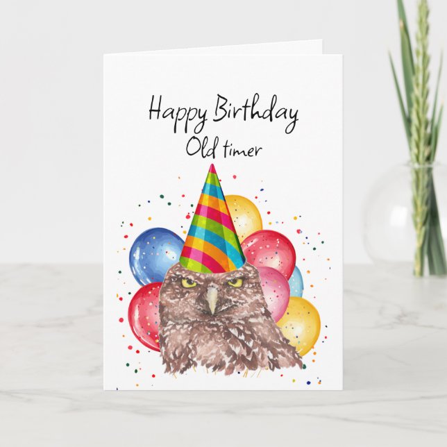 Carte Joyeux vieux Timer Anniversaire Fun Owl Humour (Devant)