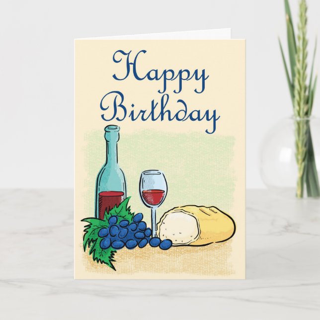 Carte Joyeux vin et pain d'anniversaire (Devant)