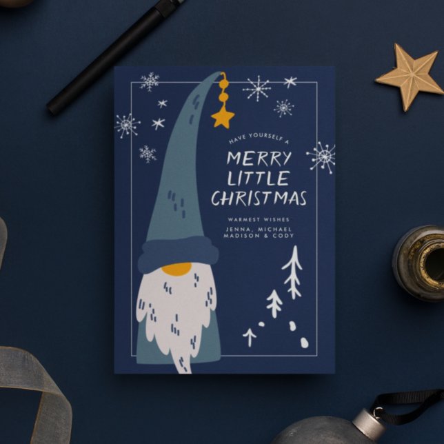 Carte JOYEZ PETIT NOËL Gnome Bleu Snowflakes (Créateur téléchargé)
