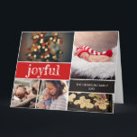 Carte Joyful Modern Script Red Christmas photo collage<br><div class="desc">Personnalisé ce collage de voeux de Noël bébé/carte de faire-part avec vos photos préférées. La carte pliée est parfaite pour exprimer votre enthousiasme à l'annonce de la naissance de votre premier bébé et envoyer vos voeux de Noël à votre famille et vous remercier en même temps. Les mots, les photos,...</div>