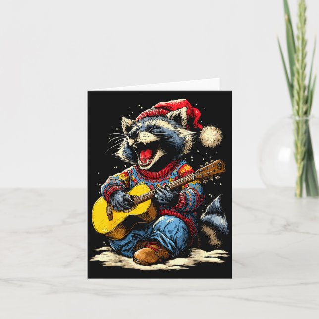 Carte Joyful Raccoon Playing Guitar Animal Guitarist Chr (Devant)