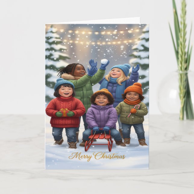 Carte Joyful Snow Day – Kids Christmas Greeting Card (Devant)