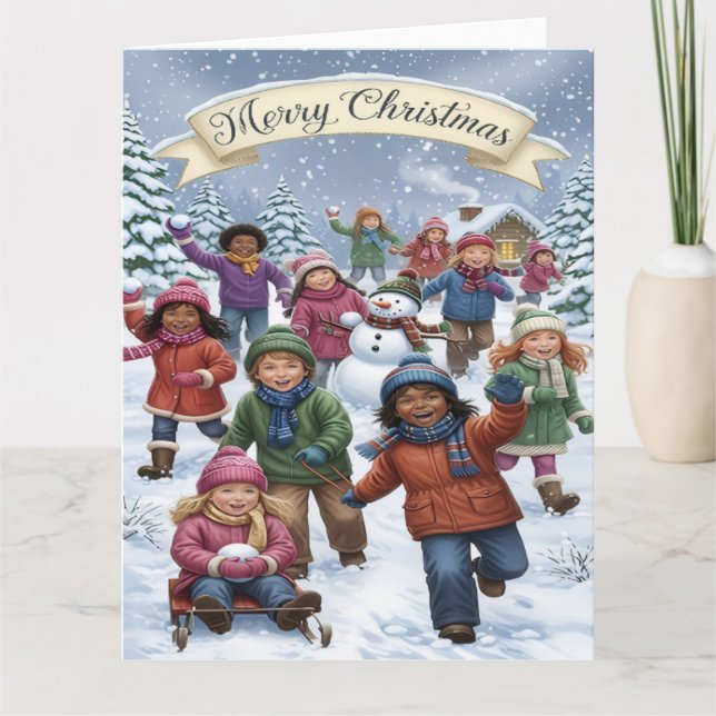 Carte Joyful Winter Wonderland – Kids Merry Christmas (Devant)