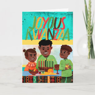 Carte Joyous Kwanzaa papa et enfants avec Kinara