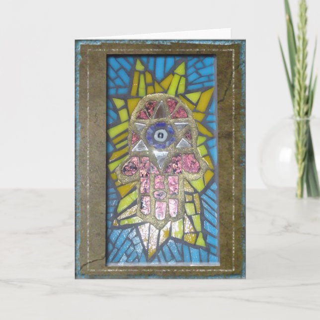 Carte Judaica : Mosaïque Hamsa rougeoyant w/Star de (Devant)