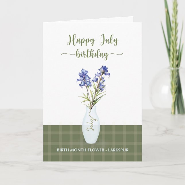 Carte Juillet Anniversaire Larkspur Mois de naissance Fl (Devant)