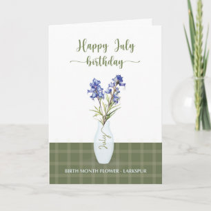 Carte Juillet Anniversaire Larkspur Mois de naissance Fl