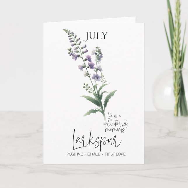 Carte Juillet Anniversaire Mois de naissance Fleur Larks (Devant)