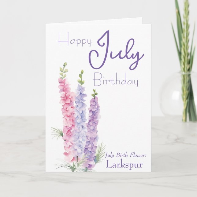 Carte Juillet Fleur de naissance Larkspur Anniversaire (Devant)