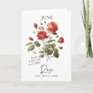Carte Juin Anniversaire Mois de naissance Fleur Rose
