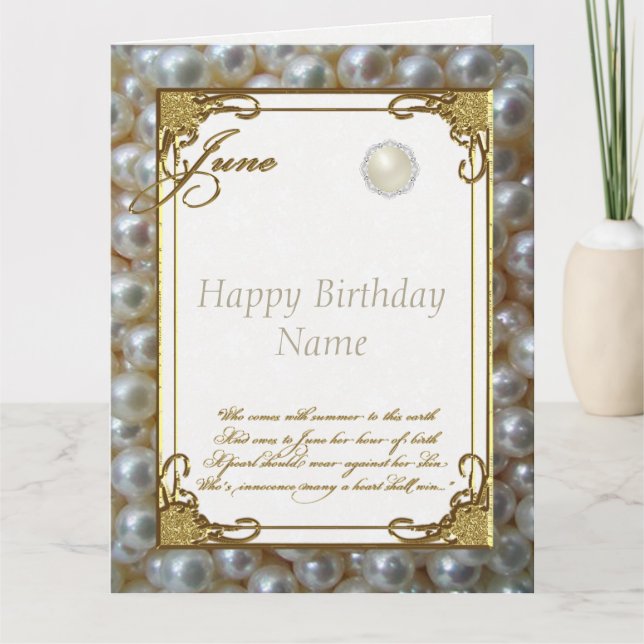 Carte Juin Pearl Birthstone Anniversaire 8,5x11 (Devant)