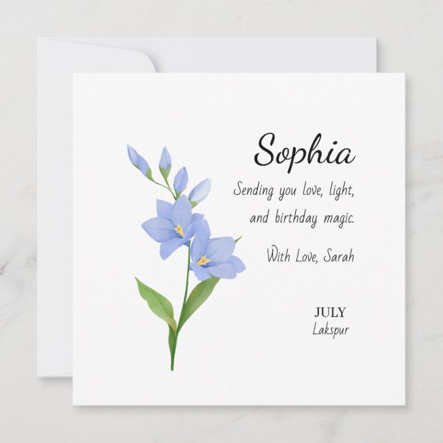 Carte July Larkspur Personalized Birthday (Devant)