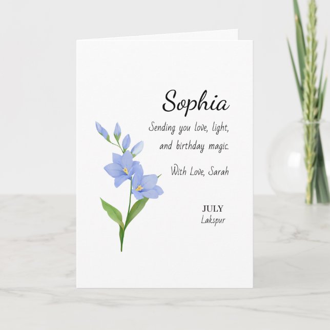 Carte July Larkspur Personalized Birthday (Devant)