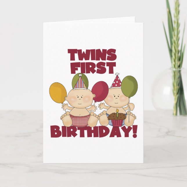 Carte Jumeaux 1er anniversaire - T-shirts et cadeaux pou (Devant)