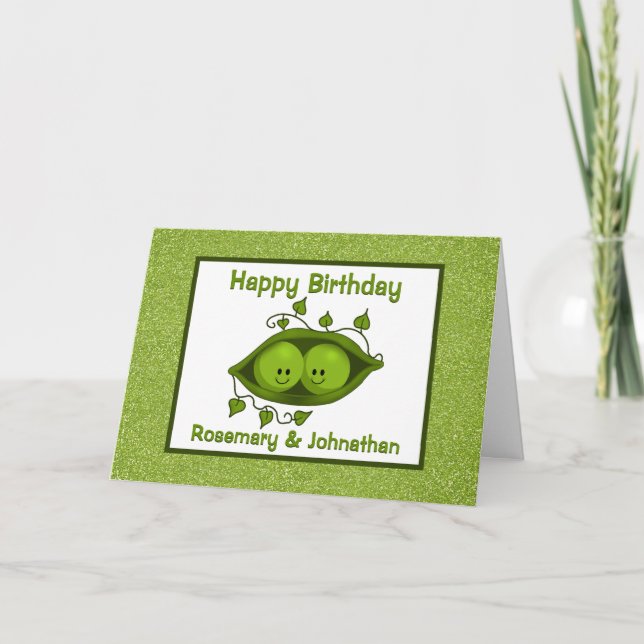 Carte Jumeaux Anniversaire, Deux Pois Dans Un Podium Per (Devant)