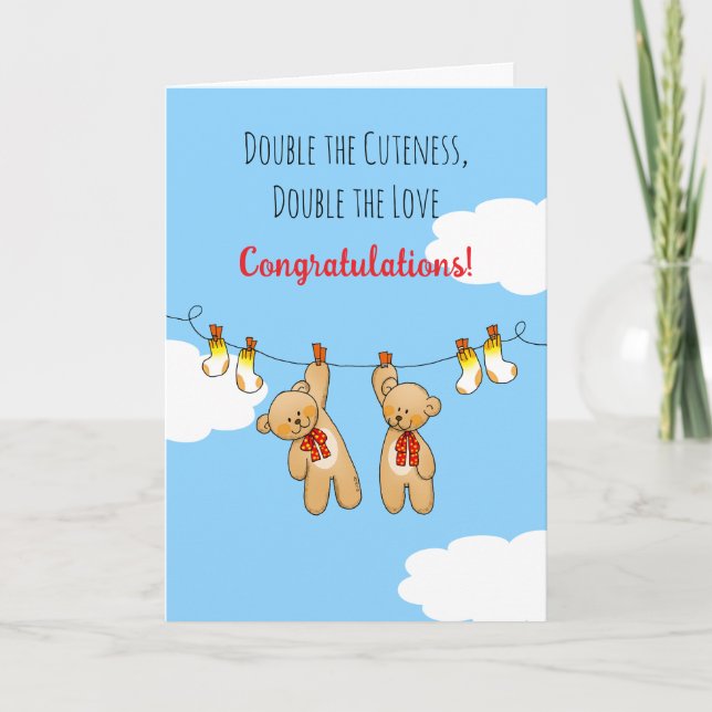 Carte Jumeaux, double de la tendresse Félicitations (Devant)