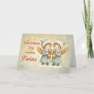 Carte Jumeaux garçons ange de Noël Joie et Merveille