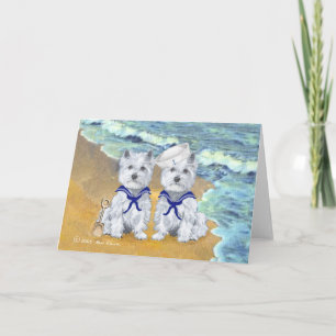 Carte Jumeaux Westie Marin au Bord de la Mer