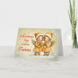 Carte Jumelles Filles Noël Ange Joie et Merveille