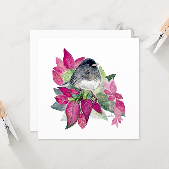 Carte Junco Beautiful Watercolor Note (Beautiful Watercolor Colored Pencil Dark-Eyed Junco Blank Square Note Cards from Jenn Steffen Art)