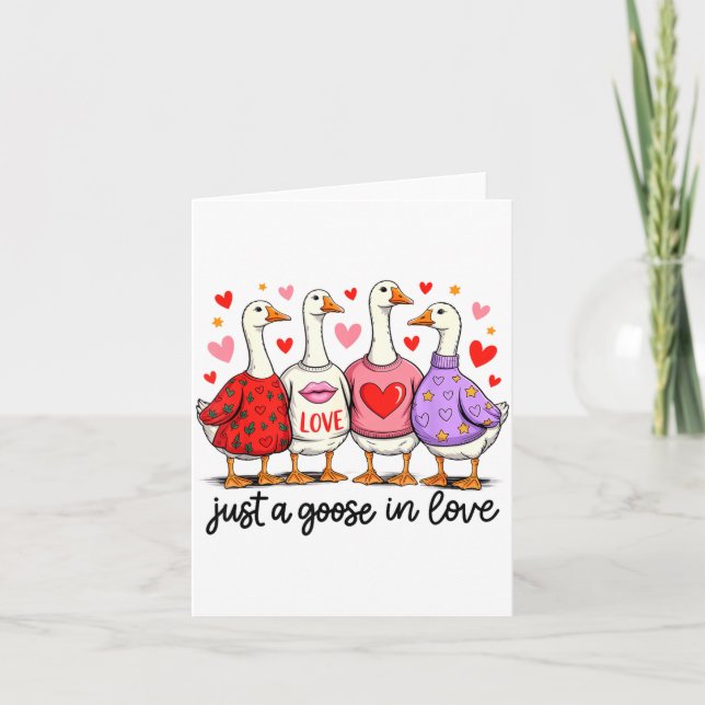 Carte Just A Goose In Love Cute Valentine Coquette Bow G (Devant)