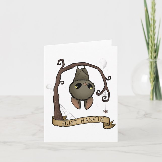 Carte Juste Hangin Halloween mignonne Hanging Bat Éffray (Devant)