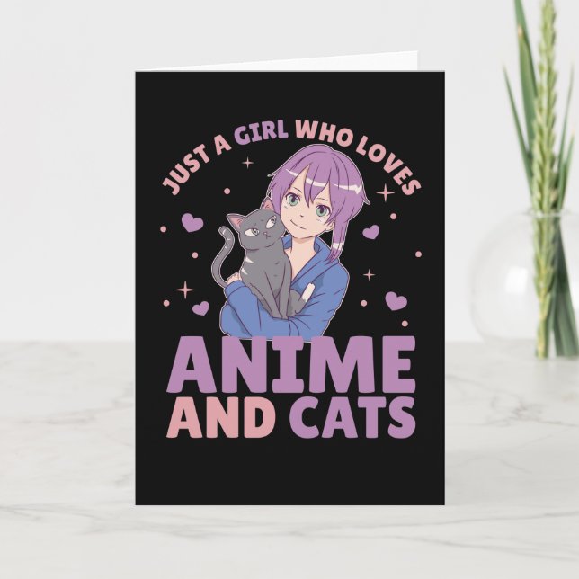 Carte Juste Une Fille Qui Aime Anime Et Chats Coeur Mang (Devant)