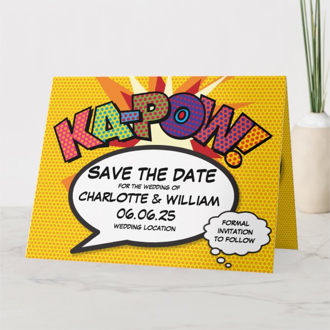 Carte KA-POW Enregistrer la date Fun Retro Comic Book Po (Devant)