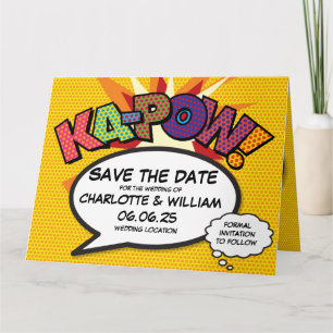 Carte KA-POW Enregistrez la date Fun Retro Bande dessiné