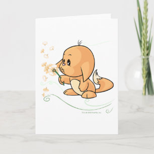 Carte Kacheek orange souhaitant sur un pissenlit