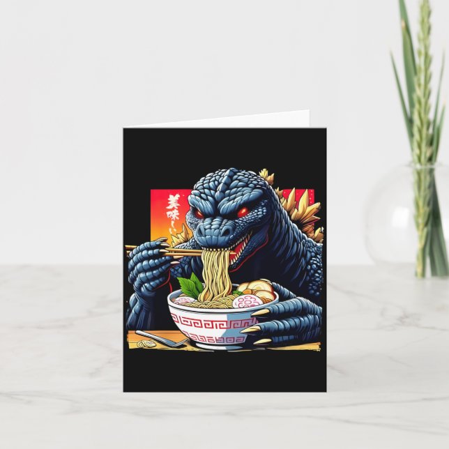 Carte Kaiju drôle mangeant du Ramen amant de monstre jap (Devant)