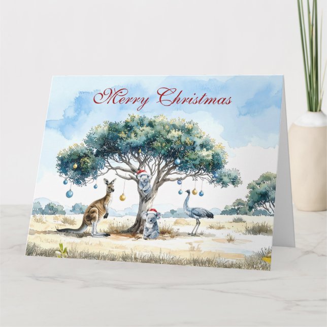 Carte Kangaroo et Emu Christmas Gumtree Baubles (Devant)