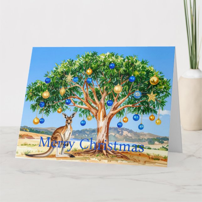 Carte Kangaroo sous le gumtree avec les baubles de Noël (Devant)
