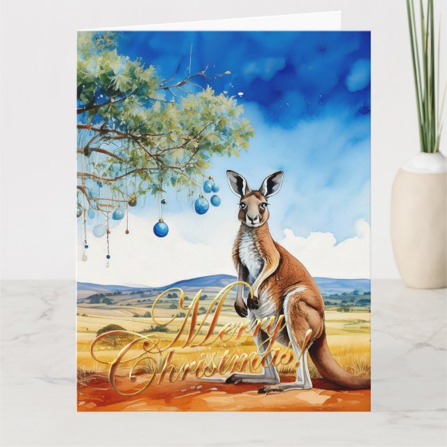 Carte Kangaroo sous le gumtree avec les baubles de Noël (Devant)