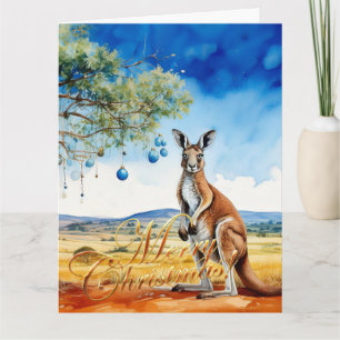 Carte Kangaroo sous le gumtree avec les baubles de Noël