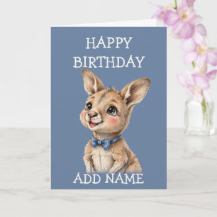 Carte Kangourou mâle : bébé animal arc pastel anniversai