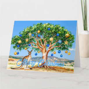 Carte Kangourou sous un eucalyptus avec des boules de No