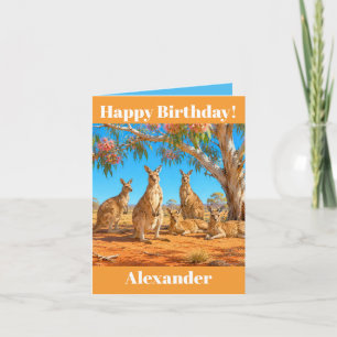 Carte Kangourous personnalisés eucalyptus fleuri Joyeux 