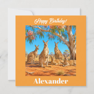 Carte Kangourous personnalisés eucalyptus fleuri Joyeux