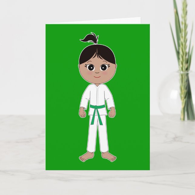 Carte Karate Girl Félicitations Ceinture Verte (Devant)
