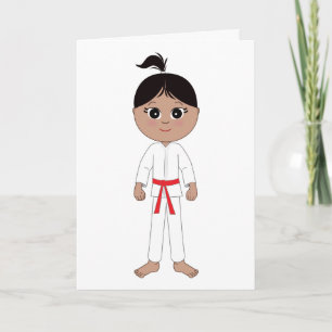 Carte Karate Girl Félicitations Red Belt