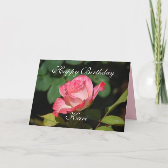 Carte Kari Joyeux Anniversaire Rose Et Rose Blanche Zazzle Fr